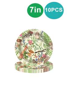 10 قطعة مجموعة أدوات المائدة القابلة للتخلص منها لحفلة الحياة البرية - صينية ورقية وكوب ورقي وورق منسدل، مناسبة لحفلات عيد الميلاد ذات موضوع الحياة البرية، حفلات عائلية، حفلات الأصدقاء، التخييم، الرحلات الخارجية وغيرها من الاحتياجات