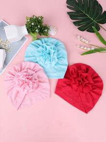 8 colores disponibles Sombrero para niños, tela sólida suave y cálida de punto elástico hecho a mano, sombrero de bebé con flor plisada de degradado giratorio. Suministros para recién nacidos, artículo decorativo lindo, conjunto esencial de sombrero cálido de otoño/invierno para niños