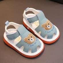 Little Girl Boy Summer Sandals Anti-Slip Soft Sole Bear Embroidery Shoes For Outdoor, School, Party - Blue - View 3