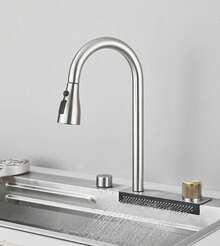[Conjunto de fregadero de cocina de acero inoxidable 304]80*45cm plateado con perilla de control de temperatura + grifo de agua purificada + limpiador de vasos fregadero multifuncional integral - Níquel cepillado (80 cm x 45 cm) - Ver 8