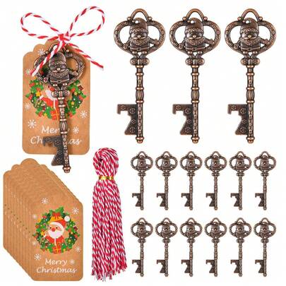 18件/9件/3件圣诞圣诞老人主题活动钥匙开瓶器、圣诞树派对装饰礼物、圣诞老人钥匙派对礼物、附卡片和绳子、完美的派对节日礼物和纪念品，适合宾客、圣诞树挂饰套装、圣诞装饰和袜子填充物、圣诞礼物创意、圣诞礼盒