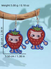 1 对可爱又古怪的独特亮点活泼草莓猫亚克力吊坠耳环，女士日常通勤和派对珠宝