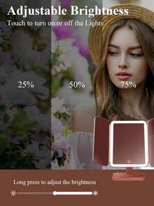 3-Fold LED Makeup Mirror, Vanity Mirror With 3X/2X/1X Magnification, Portable High Definition Makeup Mirror With Adjustable Brightness, 3-Color Lighting, Foldable Design, Rechargeable Battery, USB Charging, Travel Essential, Makeup Mirror With Touch Screen Dimming Function - Multicolor - View 7
