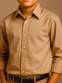 Premium Line Children's White Long Sleeve Button Down Shirt - Mocha Brown - View 2