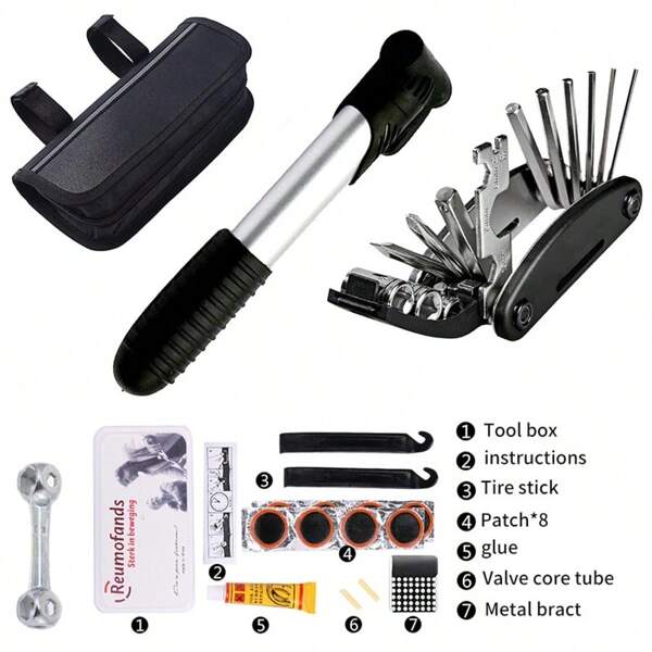Mountain Bike Repair Kit, Cycling Equipment, Cycling Bike Parts Bicycle Repair Tool Kit Tire Repair Pump Repair Wrench Set Mountain Bike Multi-Function Outdoor