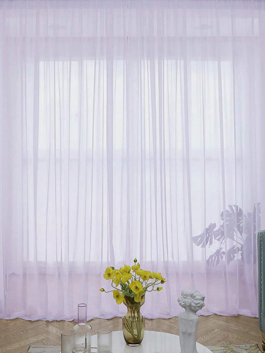 1pc Elegant Sheer Purple Voile Curtain With Transparent Rod Pocket Design, Suitable For Bedroom, Living Room, Kitchen, Bathroom, Modern Home Decor - Mauve Purple - View 1