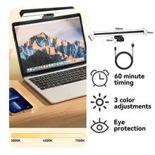 CANMEIJIA LED Screen Hanging Lamp, Touch Dimmable Computer Screen Light, RGB Backlight With USB Port, Magnetic Attachment, Suitable For Desktop Computer/Laptop/Display/Monitor/Desk/Computer Desk/Computer Live Streaming/ESports Gaming - Monitor Screen Light - View 19
