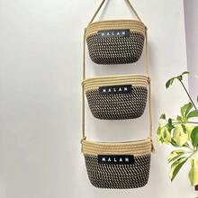 سلة تخزين مجدولة مثبتة على الحائط ثلاثية الطبقات، سلة منظم منزلي للأغراض المتنوعة والأشغال اليدوية والقرطاسية