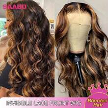 挑染蕾丝前假发，真人发质，4/27 渐变色蜂蜜金色女士假发，13x4 正面蕾丝，高清透明蕾丝假发，200% 密度彩色混合发质，由真人发质与合成纤维和蛋白质细丝混合而成，带有纤维蕾丝前假发，预拔假发，含婴儿发丝 - S4/27 - 查看 2