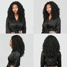 28 Inch Jerry Curly Half Wig Human Hair 200 Density 3 In 1 Seamless Flip Over Half Wigs Human Hair Glueless Wear And Go Beginner Friendly Kinky Curly Wig Human Hair Drawstring Headband Wig For Women - Natural Black - Xem 6
