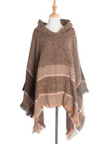 Women's Hooded Fishbone Pattern Poncho Cloak, Suitable For Spring, Autumn And Winter - Hooded Cape Pullover - View 15