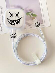 5pcs Black/White/Pink Pattern Cable Protectors, Compatible With IPhone 13/12/11, 18W -Free Charging Accessory, Plastic, Fashionable Gift For Boyfriend/Girlfriend - UK Version - Multicolor - View 13