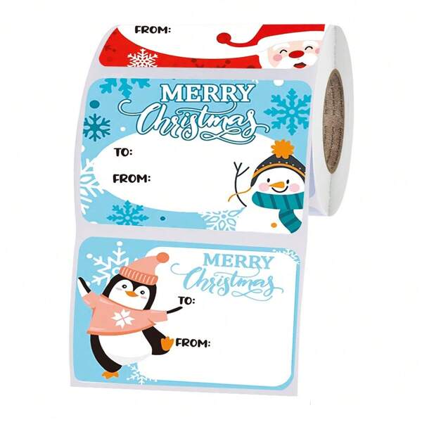 TYFYO 250pcs/Roll 5*7.5cm Merry Christmas Decorative Stickers For Presents Wrapping Christmas Gift Name Tag Stickers Snowman Festive Decor