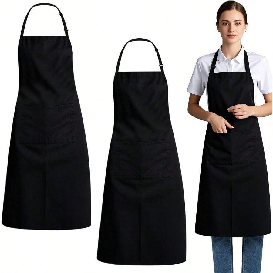 Cotton Linen Aprons With Pockets For Baking Funny Printed Aprons For BBQ Parties Bib Apron Unisex Black Aprons 2 Pockets Cooking Kitchen Apron For ChefBBQ Drawing Aprons Black Insulated Aprons For Hot Food Handling - 2pcs - View 1
