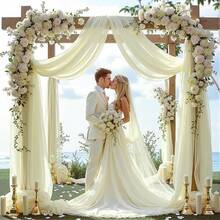 Wedding Arch Draping Fabric, 1 Panel 18FT Burgundy Sheer Backdrop Curtain Chiffon Fabric Drapery Voile Scarf Draping Panels For Wedding Archway Ceremony Curtain Valance Party Decoration - 象牙色窗簾 - 查看 6