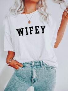 WIFEY SHIRT |  T-Shirt | Wife Shirt | Bride Shirt | Gift For Bride | Cute Wifey Shirt |Just Married Shirt | Wife | Engagement,100% Cotton Oversized Short Sleeve Classic Heavy Cotton T Shirt Printed Graphic Tee Women's Casual Short-Sleeved Top
