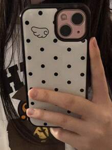 时尚可爱波点亮面软壳手机壳，适用于 17 Air、16、15、14、13、12、11 Pro Max、16、15、14 Plus，简约创意防震后盖 - 波點翅膀 - 查看 2