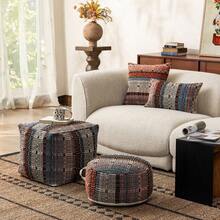 Vintage Modern Abstract Brown Pouf - Retro Earth Tone Floor Cushion, Boho Ottoman For Living Room, Tatami Seat With Maillard Aesthetic