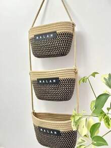 سلة تخزين مجدولة مثبتة على الحائط ثلاثية الطبقات، سلة منظم منزلي للأغراض المتنوعة والأشغال اليدوية والقرطاسية