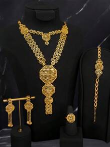 5pcs/Set Golden Vine Branch Design Multi-Layer Necklace, French Romantic Dubai Style, Luxury Gift Set For Weddings, Parties, Holidays