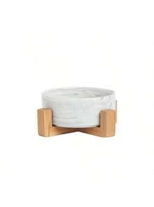 Ceramic Cat Dog Bowl Dish With Wood Stand No Spill Pet Food Water Feeder Cats Small Dogs