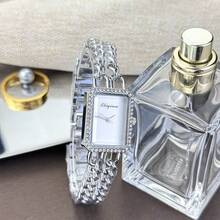 Armbanduhr für Frauen, europäischer und amerikanischer rechteckiger Armband-Stil, Luxus Doppelreihen-Kette, Quarz-Damenuhr