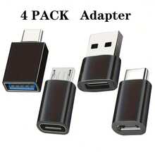 4pcs USB To USB C Adapter, USB C To USB 3.0 OTG, Micro USB To USB C - Compatible With Pro, For SamSn For Galxy, Smartphones, Laptops, In-Car Use & More - Black - View 1