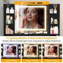 Makeup Dressing Table With Mirror, 7 Drawers & Storage Shelves, 3 Color Modes & Adjustable Brightness LED Mirror, Bedroom Furniture, Great Christmas Or Halloween Gift For Women And Girls ﻿