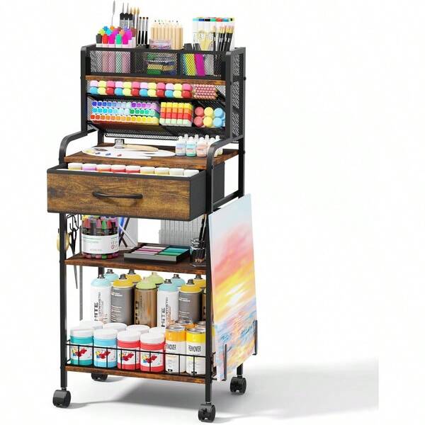 Art Cart 3 Tier Rolling Cart Utility Cart With Storage Drawer And Wheels Versatile Art Craft Organizer For Home Office Or Studio Ideal For Storing Brushes Paints Brown