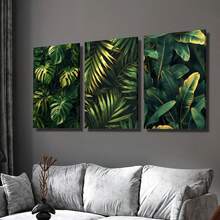 3pcs Framed Canvas Art Prints - Tropical Leaf Wall Decor, Golden Bamboo & Monstera Leaf Close-Up, Luxurious Natural Leaf Art For Home Or Office, Pine Wood Frame, Available In Black, Golden, And Green, Botanical Art - Multicolor - View 10