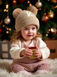 1 件刺绣个性化婴儿针织帽幼儿儿童 26 个字母无檐小便帽工艺女婴骷髅帽适合婴幼儿女孩日常佩戴 0-3 岁