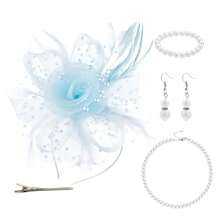 D EXCEED 1/4 件迷人帽子，带花朵网眼丝带羽毛，头带和夹子，适合女士茶会头饰，适合鸡尾酒教堂婚礼派对肯塔基赛马会