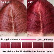 200% 密度 99j 酒红色水波纹人发混纺 13X4 蕾丝前额假发，女士专用，预先拔毛，大面积蕾丝前额假发，日常派对假发，自然发际线假发 - SBUG - 查看 10