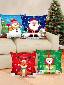 45*45cm Cute Cartoon Christmas Reindeer, Santa Claus, Snowman Pattern Decorative Pillow Cover, Christmas Decoration For Indoor And Outdoor Party, Living Room, Bedroom, Sofa (No Pillow Insert) - Multicolor - View 6