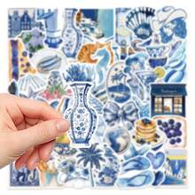 50pcs Ocean Theme Stickers, Blue Aesthetic Sticker Set, Watercolor Beach Holiday Stickers, Azure Blue Stickers, Fashionable INS Stickers, Waterproof Vinyl Stickers Suitable For Laptop, Bumper, Skateboard, Water Bottle, Computer, Phone - B - View 10