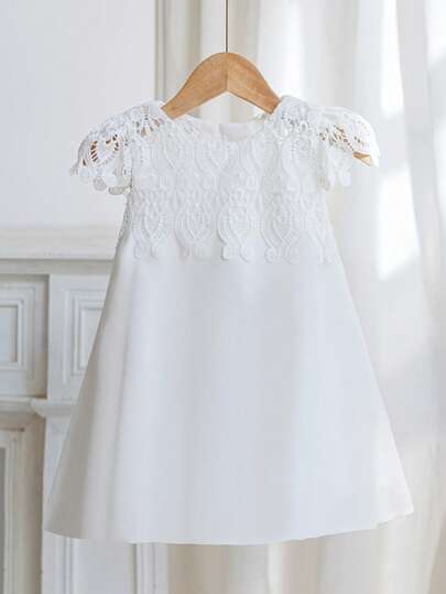 Vestido de gasa blanco con encaje para niña, vestido de dama de honor para boda