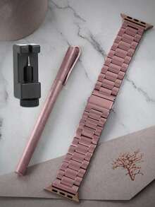 1 件玫瑰金不锈钢可调节 表带，兼容 Ultra/Series 3/2/1/SE/S10/S9/S8/S7/S6/S5/S4/S3/S2/S1，38mm/40mm/41mm/42mm/44mm/45mm/49mm/46mm（不含手表），时尚优雅的女士智能手表表带 - 淺粉色 - 查看 6