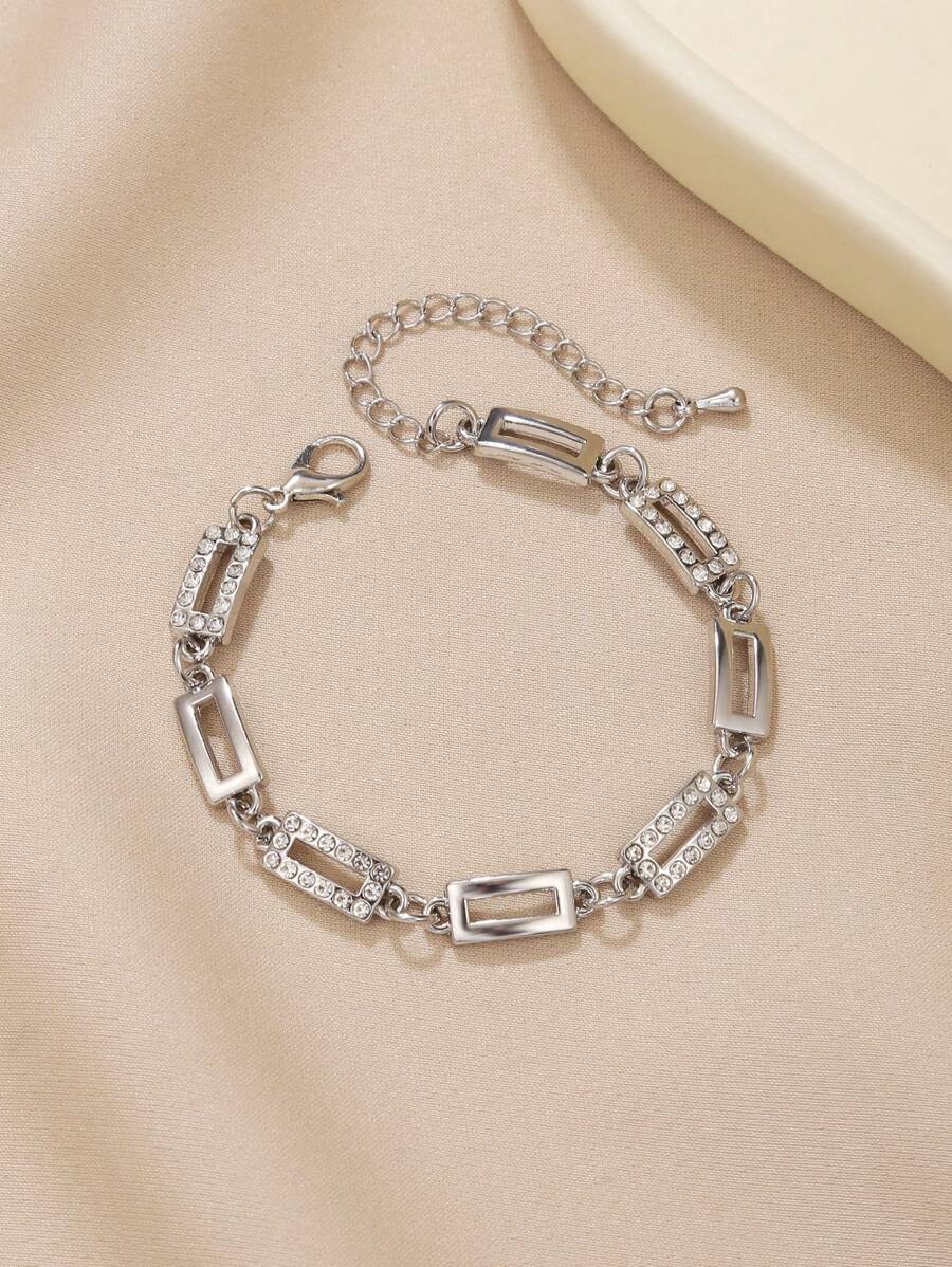 1 件几何矩形扣朋克嘻哈银手链