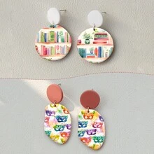 1 coală de hârtie de transfer pentru lut polimeric, imitație de marmură retro abstract flori lut transfer hârtie pentru cercei din lut polimeric, vintage flori margarete transfer hârtie lut bijuterii pictură în ulei bijuterii - Multicolor - Vizualizare 8