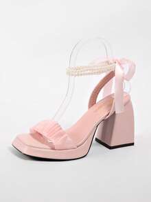 Giày sandal mùa hè kiểu Pháp dành cho nữ, thiết kế độc đáo, họa tiết nơ xinh xắn, đế cao, phù hợp với người nhỏ nhắn. - Hồng - Xem 8