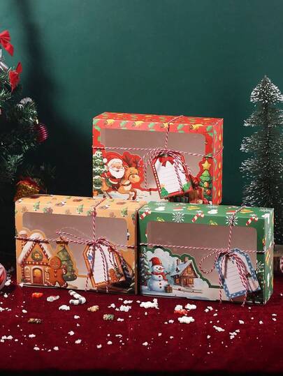 3 件/6 件/9 件/12 件/包牛皮纸礼品盒，带 PVC 窗口，用于圣诞糖果、饼干、零食、派对礼物 - 包括丝带和卡片圣诞节圣诞装饰品圣诞睡衣圣诞礼物圣诞装饰