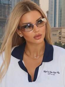 Gafas de moda sin marco ovaladas, estilo retro europeo y americano chic de Y2K, nuevo diseño 2025 para mujeres - Plateado - Ver 5