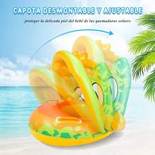 1 pieza Flotador de natación con sombrilla, asa y asiento, inflable y grueso, aro flotante de verano para diversión en la playa - Verde - Ver 8