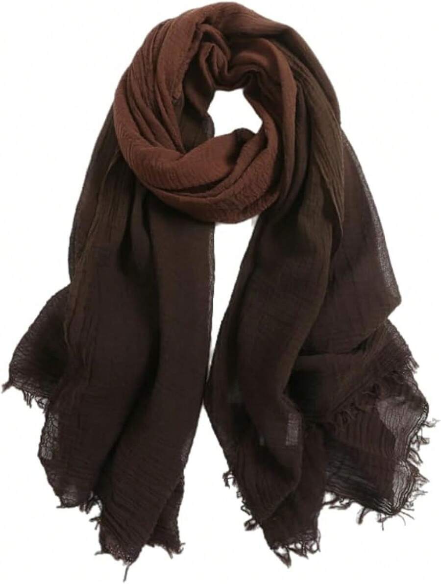 Lightweight Summer Scarf Light Shawl Wrap Linen Feel Scarves For Men And Women - 棉棕色漸層色 - 查看 1
