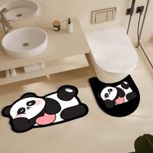 1/3pcs Set, Cute Pink Heart Panda Pattern Home Decor Mat Set, Bathroom Non-Slip Absorbent Mat, Silica Gel Retro Pattern Bath Mat, U-Shaped Toilet & Vanity Absorbent Foot Mat, 2.5mm Thickness Entryway Decor Bathroom Kitchen Decor Kitchen Rug