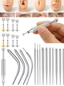 3-4pcs 14G/16G/18G/20G Piercing Taper Insertion Tool Piercing Threader Tool For Threaded Push In Threadless Labret Tragus Helix Conch Piercing Jewelry Cartilage Earring Lip Nose Studs Piercing Changing Stretching Kit Assistant Tool - Silvery - View 4