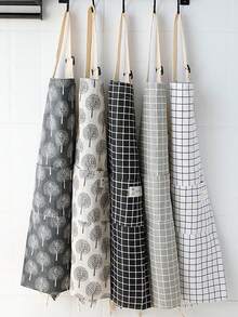 1pc Professional Linen Apron, Suitable For Restaurants, Cafes, Waiters, Home Kitchens, Etc. Universal Protective Apron - For Home And Commercial Kitchens, Fashionable And Elegant Design With Pockets. Exquisite Money Tree Plaid Pattern Showcases Quality Lifestyle. Durable And Sturdy Material. Adjustable Straps To Fit Different Body Types. Suitable For Home Cooking Or Professional Chefs To Showcase Graceful Aesthetics. - Multicolor - View 5