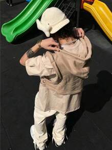 Unisex Oversized Skeleton Hoodie Men Cropped Sleeveless Sweatshirt Women Goth Costume Skull Hooded Vest - Khaki - View 3