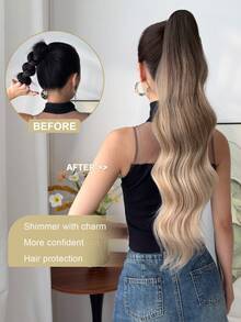 24英寸渐变波浪假莫霍克马尾辫，耐热纤维 - 漸層 - 查看 4