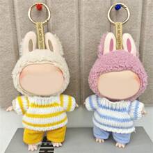 Nuevo accesorio de llavero con suéter de punto a rayas adecuado para ropa de muñeca Labbubu de 17 cm, regalo para fiesta de cumpleaños infantil